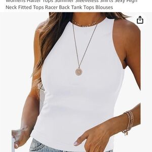 KeepBeauty White Womens Halter Top, sz L Sleeveless